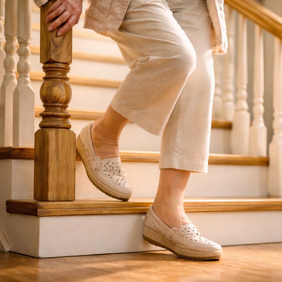 Woman walking on stairs Woman walking on stairs
