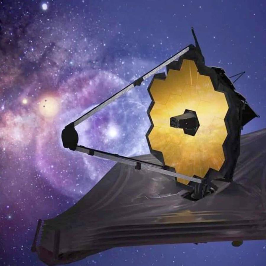 an artist's illustration of the James Webb Space Telescope (JWST) in space an artist's illustration of the James Webb Space Telescope (JWST) in space