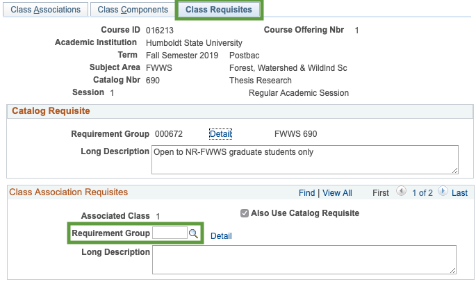 Class Requisites Tab