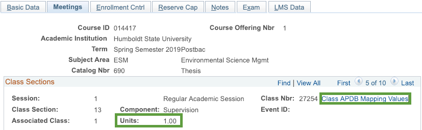 Meetings tab with class apdb mapping values highlighted