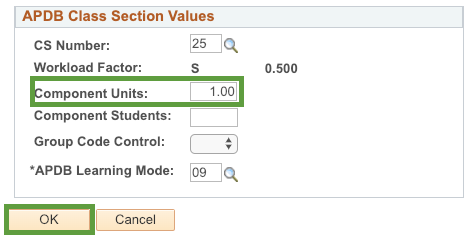 APDB Class section Values