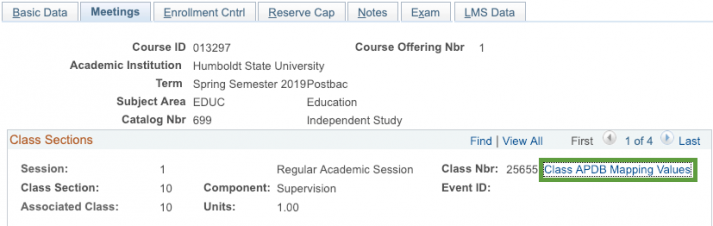 Meetings tab with class apdb mapping values highlighted