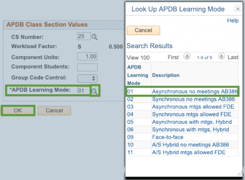 Look up APDB learning mode