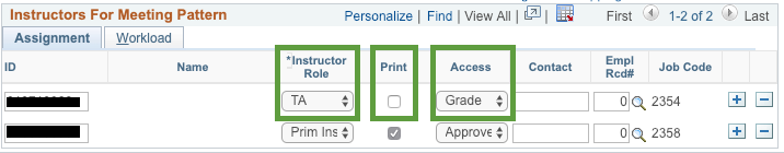 assignment tab with instructor role highlighted