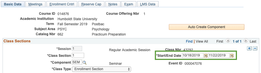 Basic data tab with start/end date highlighted