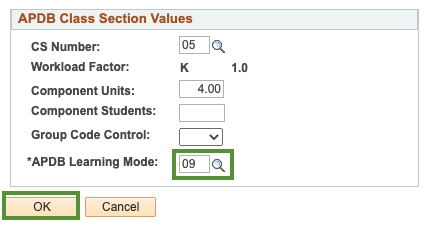 APDB Class section Values