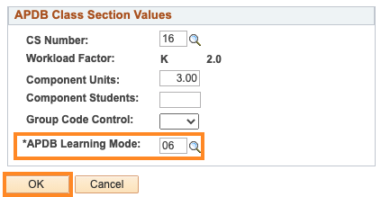 APDB Class section Values