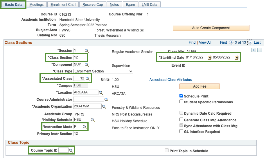 Basic data tab with start/end date highlighted