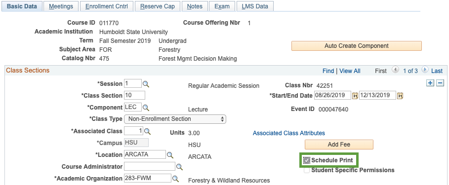 basic data tab with schedule print highlighted