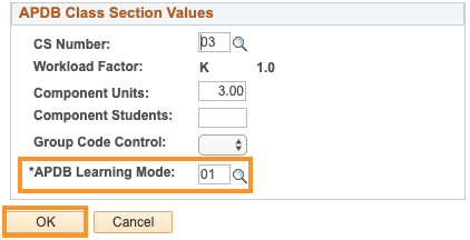 APDB Class section Values