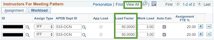 Workload tab with load factor highlighted