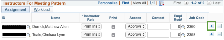 Instructors For Meeting Pattern Window