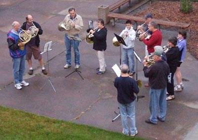 Brass band playing outside