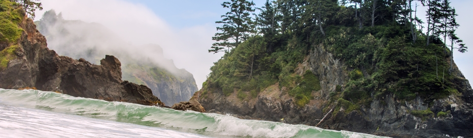 Island with crashing waves