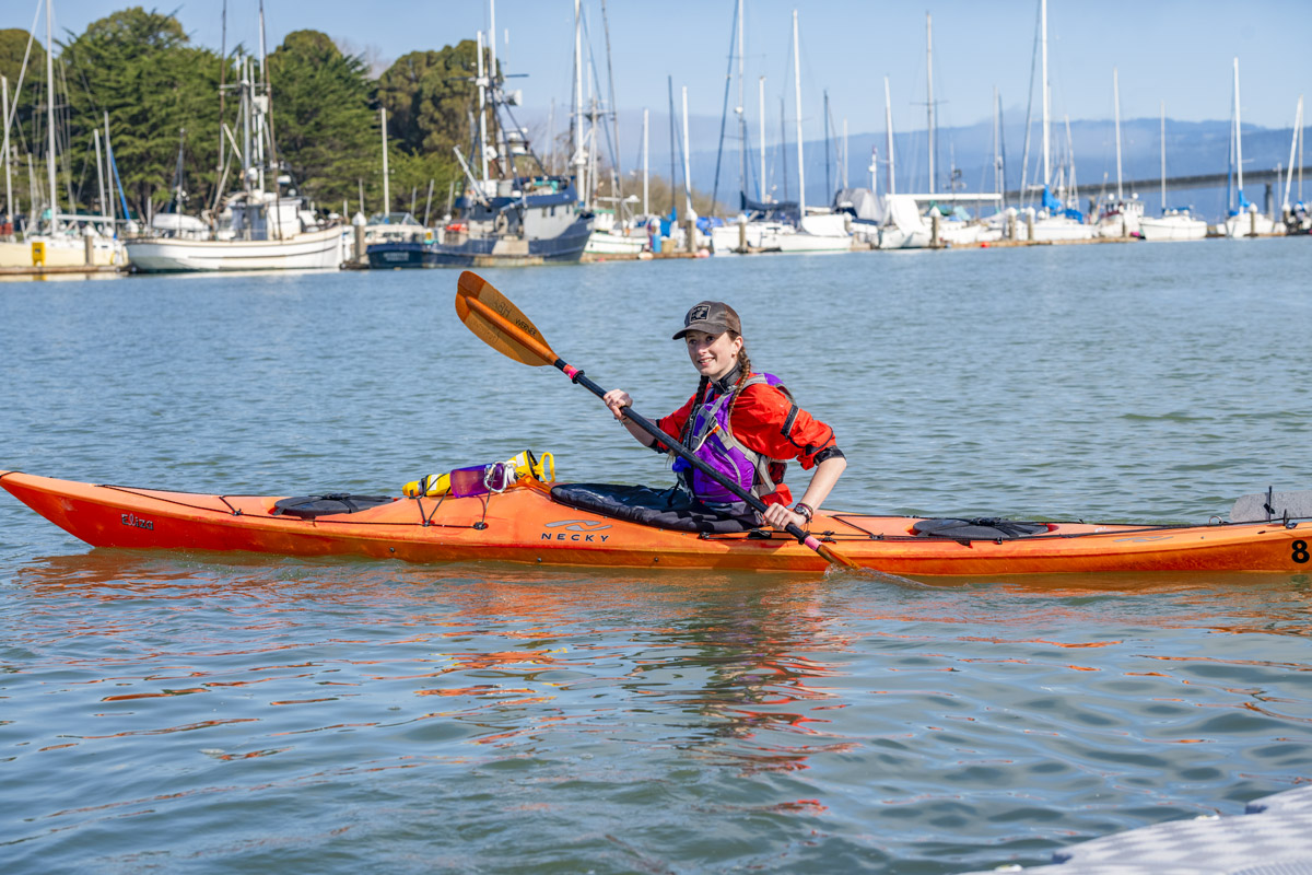person kaying on Humboldt Bay