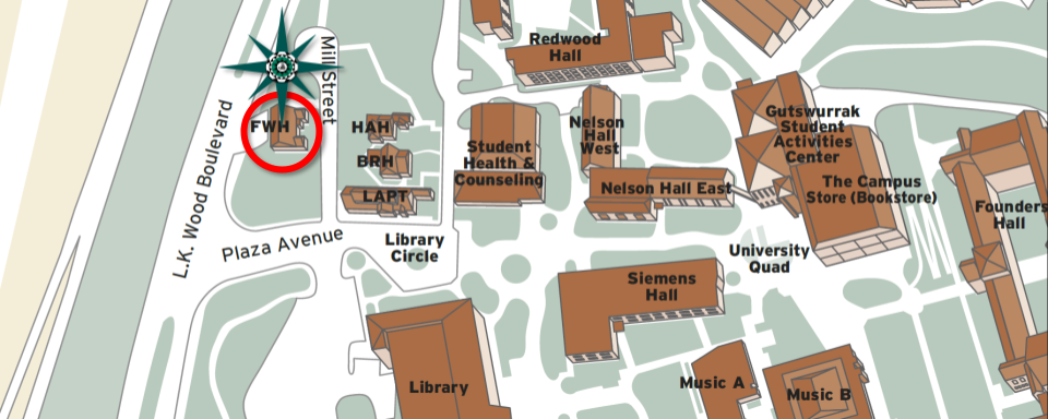 Campus map showing compass location