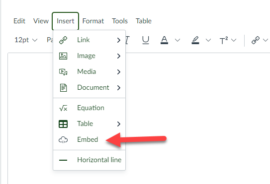 Embed button with insert dropdown menu