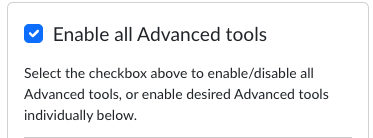 Enable Advanced Tools option window