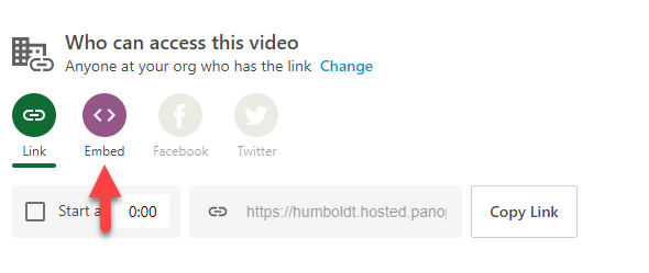 Embed link button highlighted