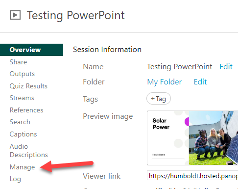 Testing powerpoint window with manage button highlighted