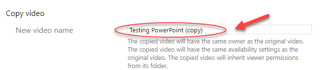 Copy video window, testing powerpoint (copy) button highlighted