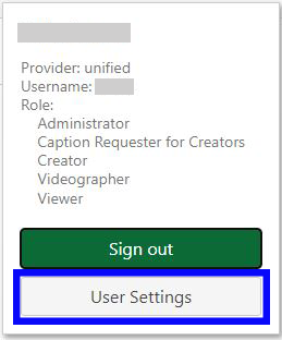 User settings button highlighted