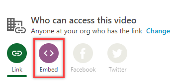 embed button highlighted