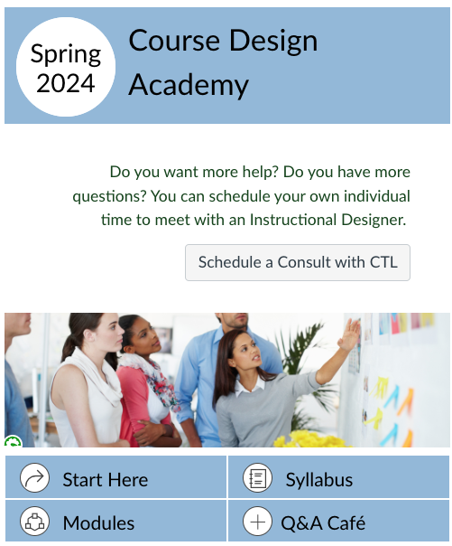 Course Design Academy Starting page