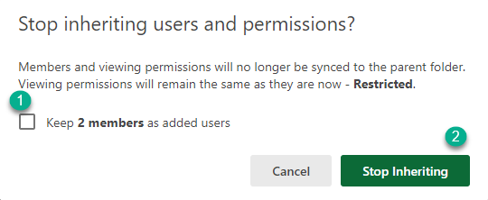 Stop inheriting users and permissions window