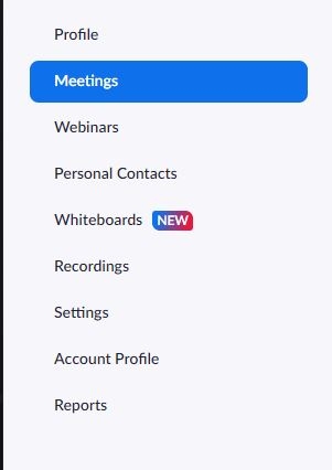 zoom dropdown with meeting button highlighted