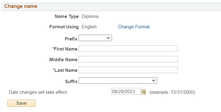 Diploma name change fields