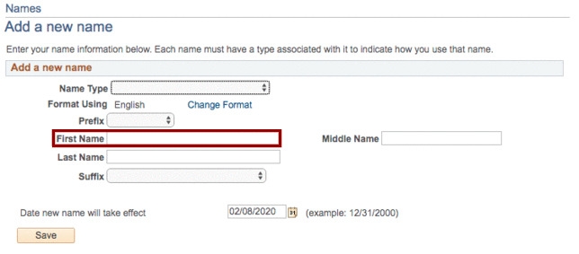 First Name field highlighted