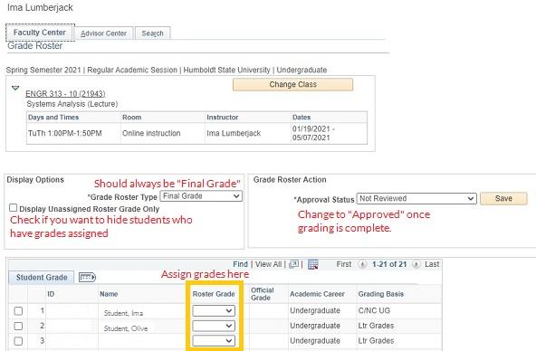 Roster grade tabs highlighted