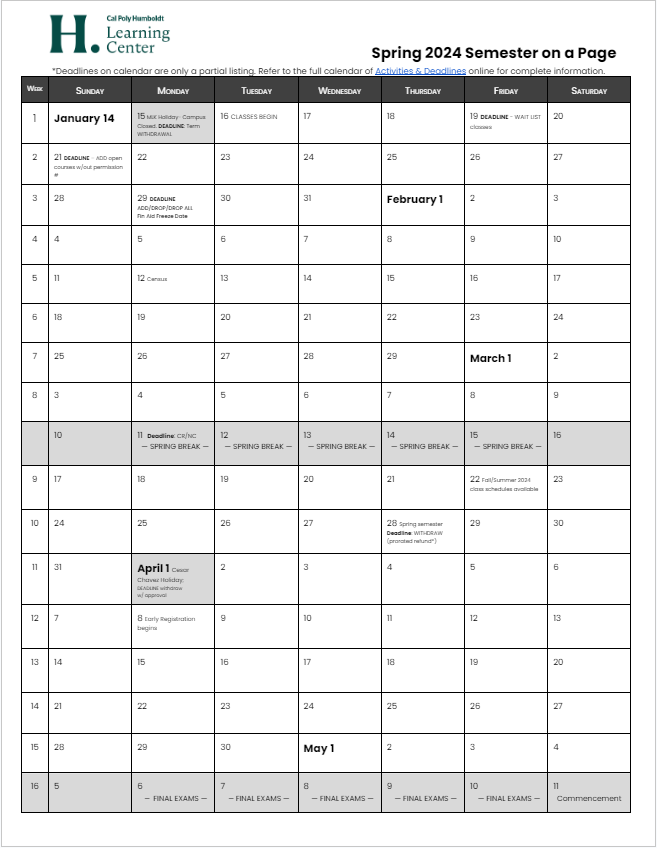 Semester on a page