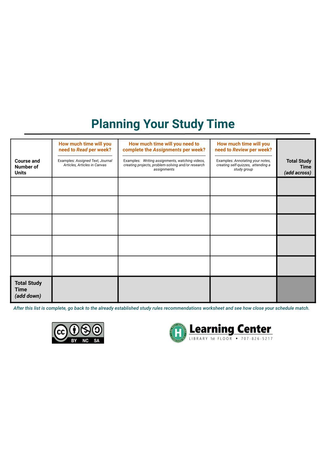 Planning study time