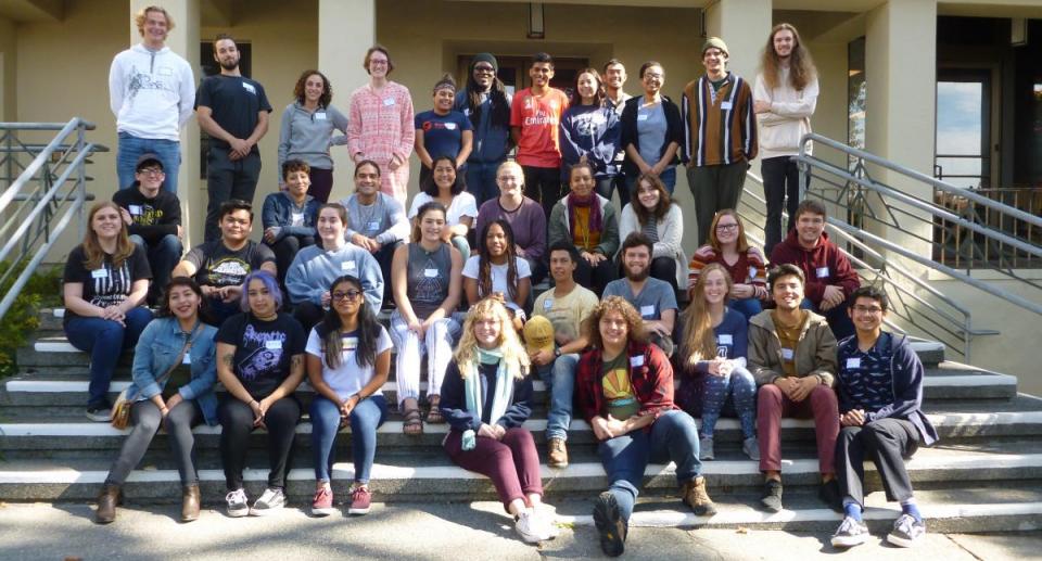 Student staff photo on steps