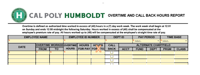 Example of Overtime and call back hours report