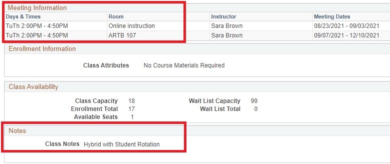 Meeting Information of class