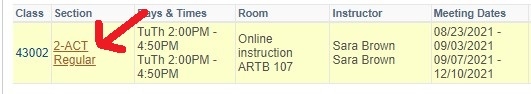 Section section on class listing