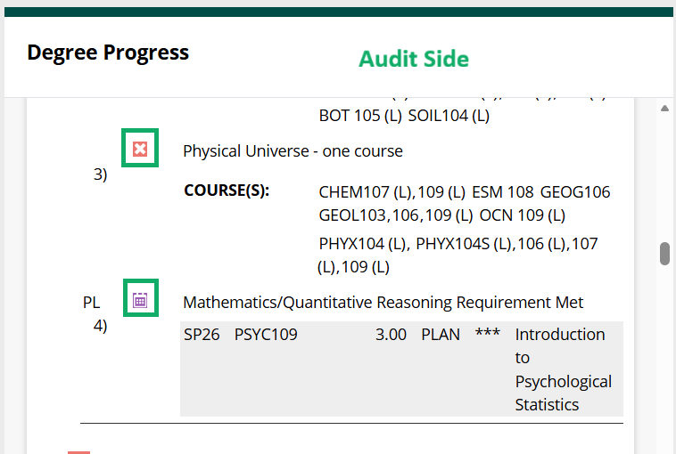 Fufilled/Unfufilled courses