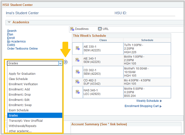 "other academic" drop-down menu