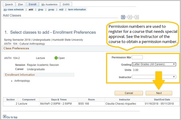 Permission numbers entry location