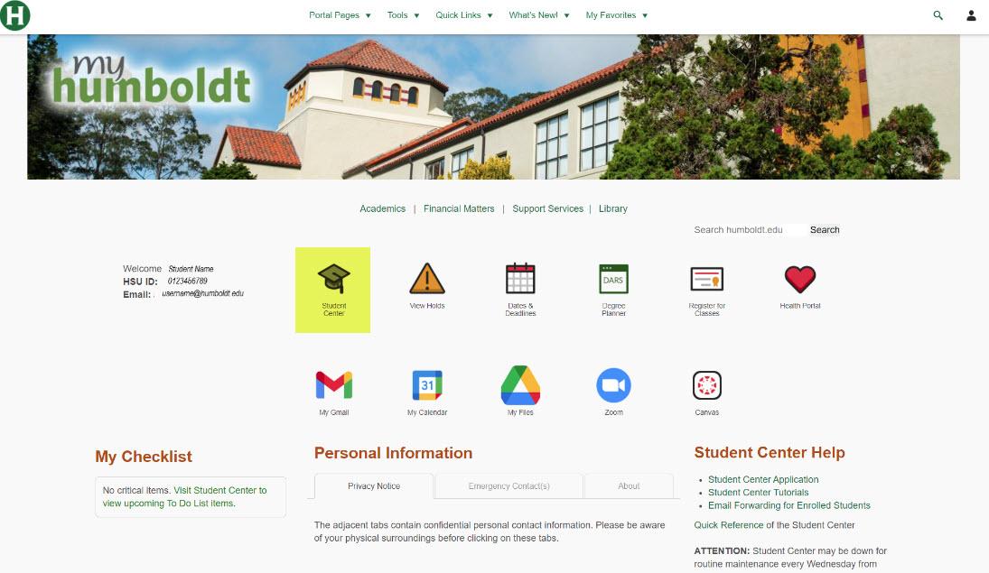 Image of MyHumboldt homepage