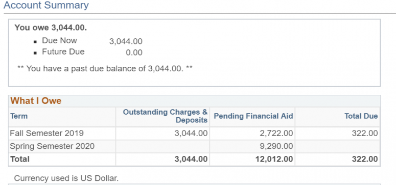 Account Summary with Pending Aid amount great than the outstanding charges amount