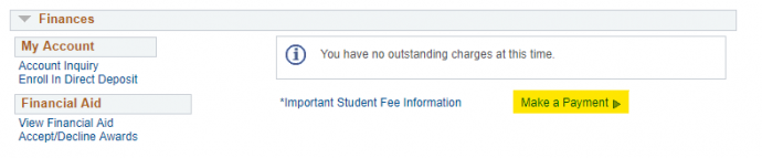 Finance Page with Make a Payment highlighted