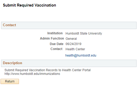 Submit Required Vaccination records page