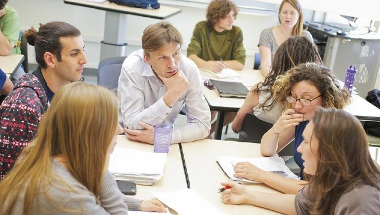 Students working in library