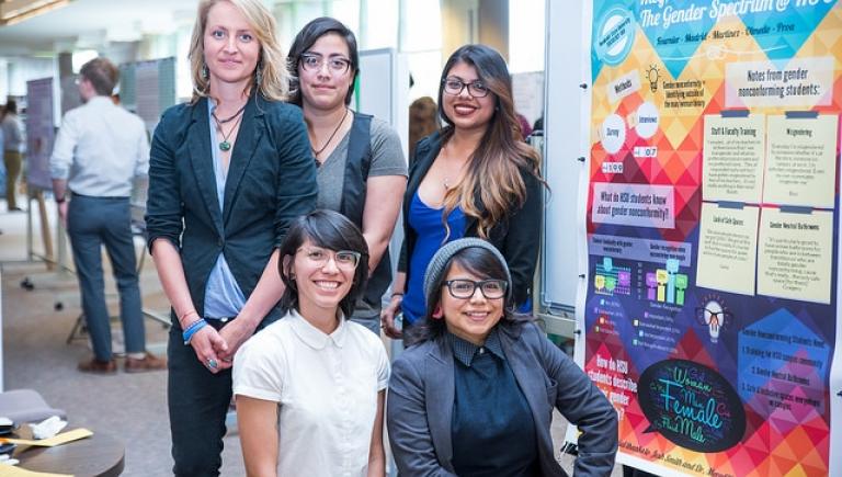 Students working in library