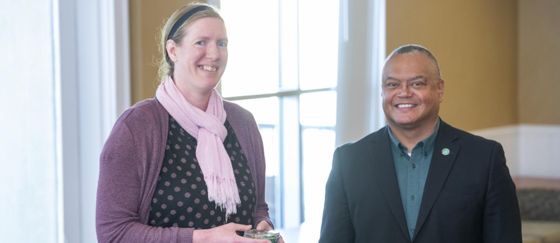 Staff member Peggy Stewart accepting her Staff Recognition Award