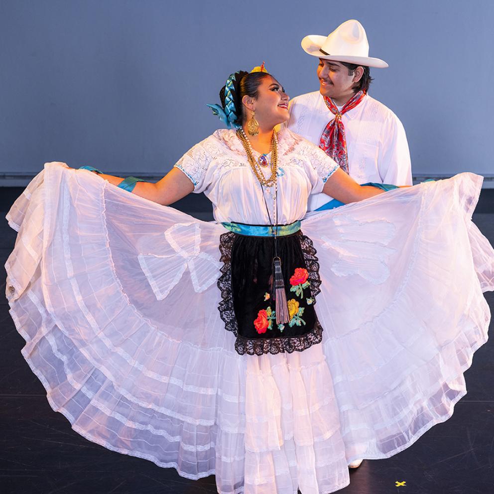 Folklorica dancers in traditional mexican dress